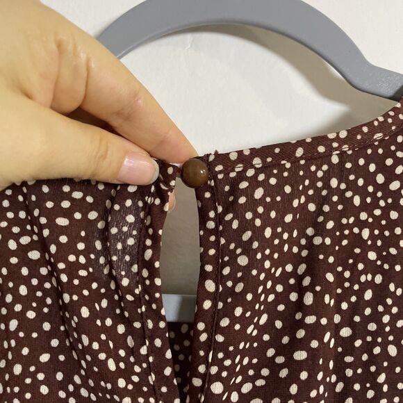 Women's Dalmatian Print Split Thigh Dress Brown and Dot White Size M - Picture 6 of 13